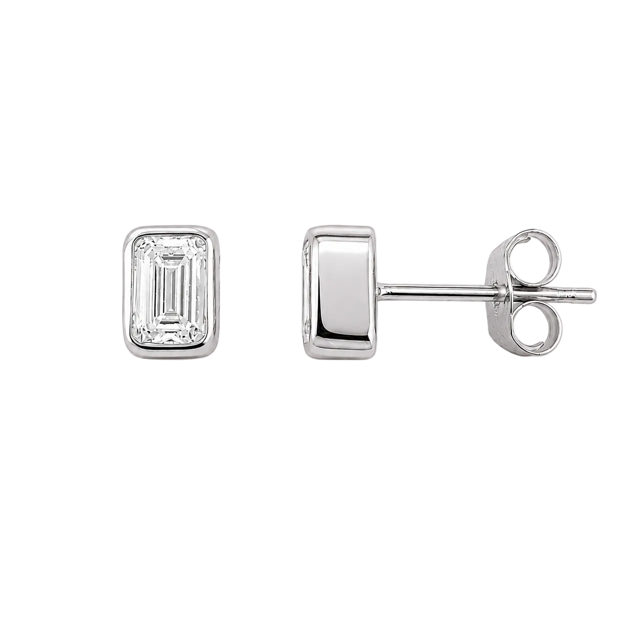 1.00ct 14K White Gold Emerald Diamond Bezel Solitaire Earrings