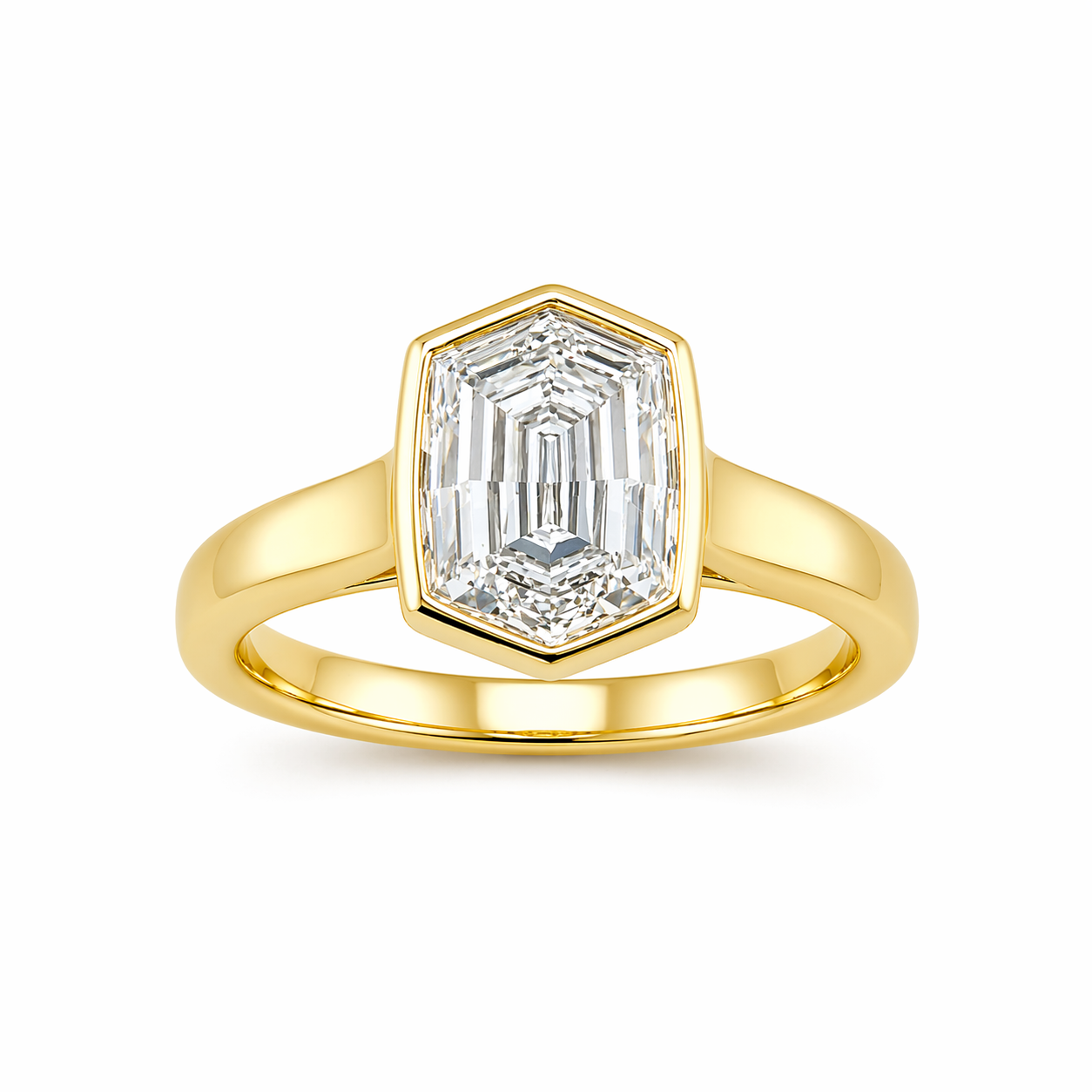 1.85ct 14K Yellow Gold Hexagon Bezel Solitaire Diamond Ring