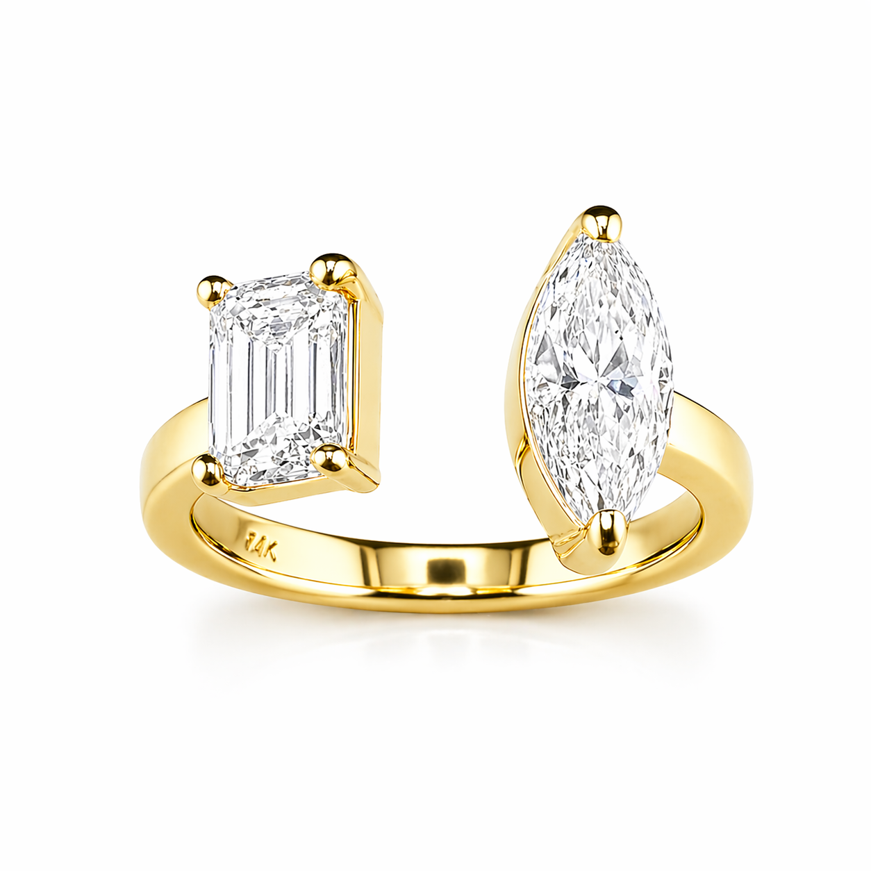2.13ct 14K Yellow Gold Emerald & Marquise Diamond Open Ring (IGI Certified)
