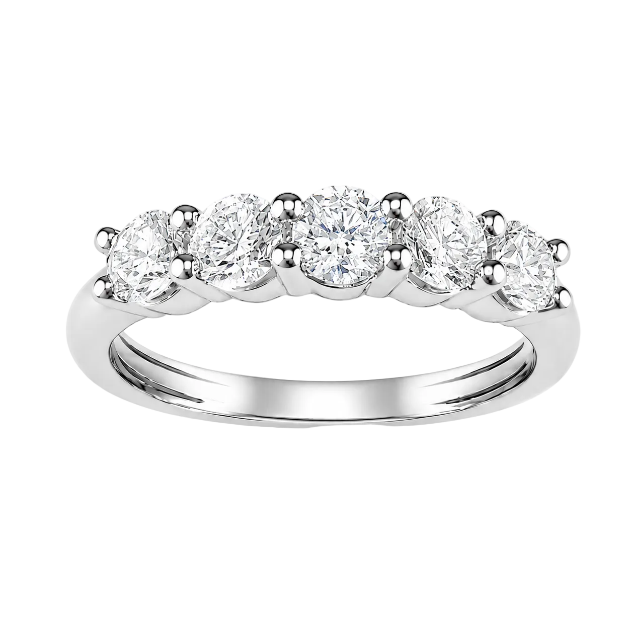 1.00ct 14K White Gold Half Eternity Band Round Diamond Ring (IGI Certified)