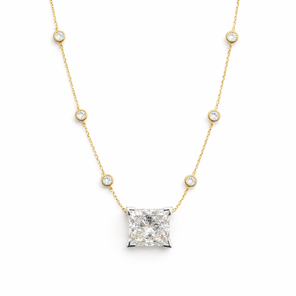 1.33ct 14K Yellow Gold Princess Diamond by Yard Necklace (EGL Certified)