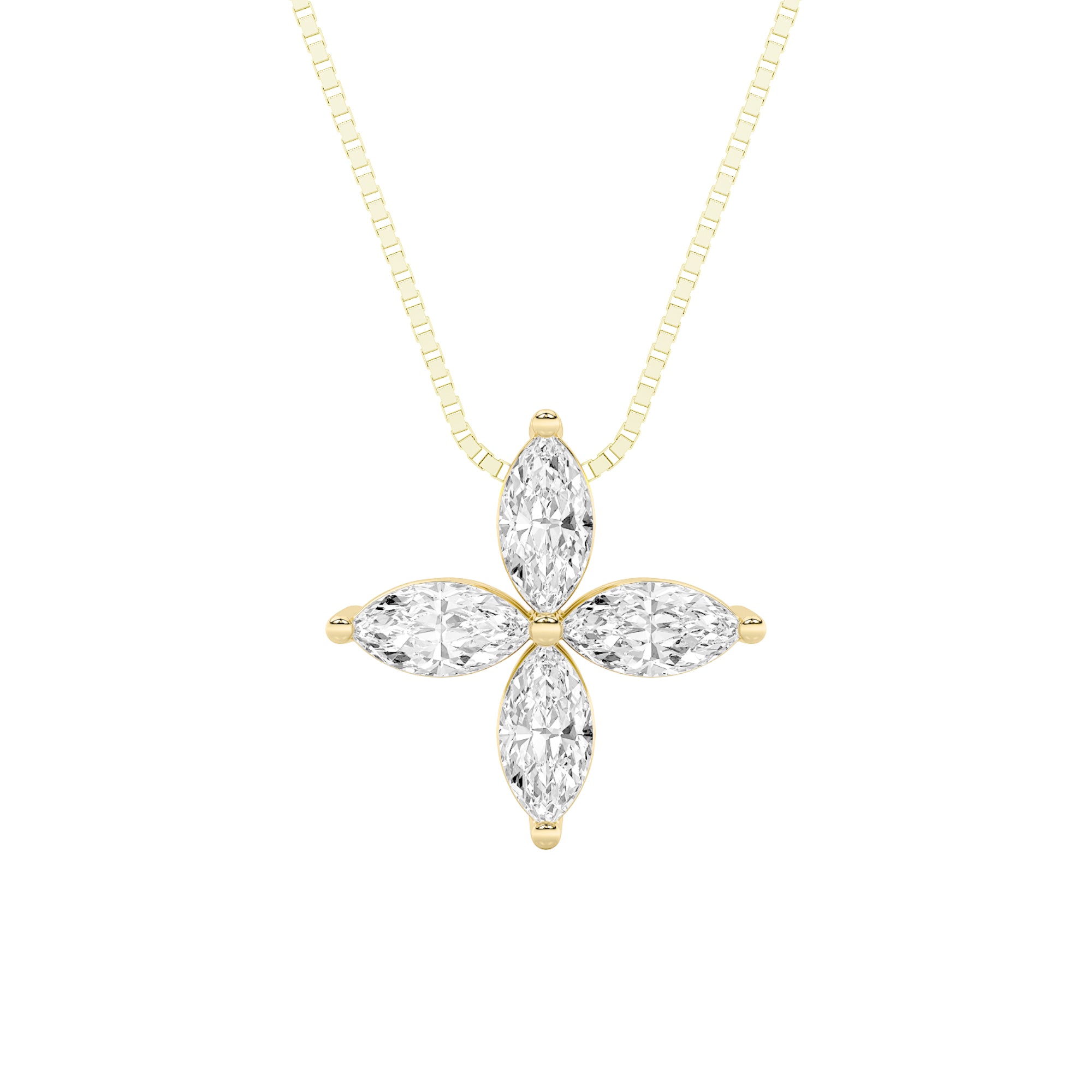 1.04ct 14K Yellow Gold Flower Diamond Pendant Necklace