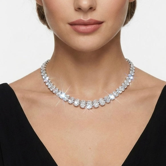 50.00ct 14KT White Gold Diamond Luxury Oval Graduating Necklace