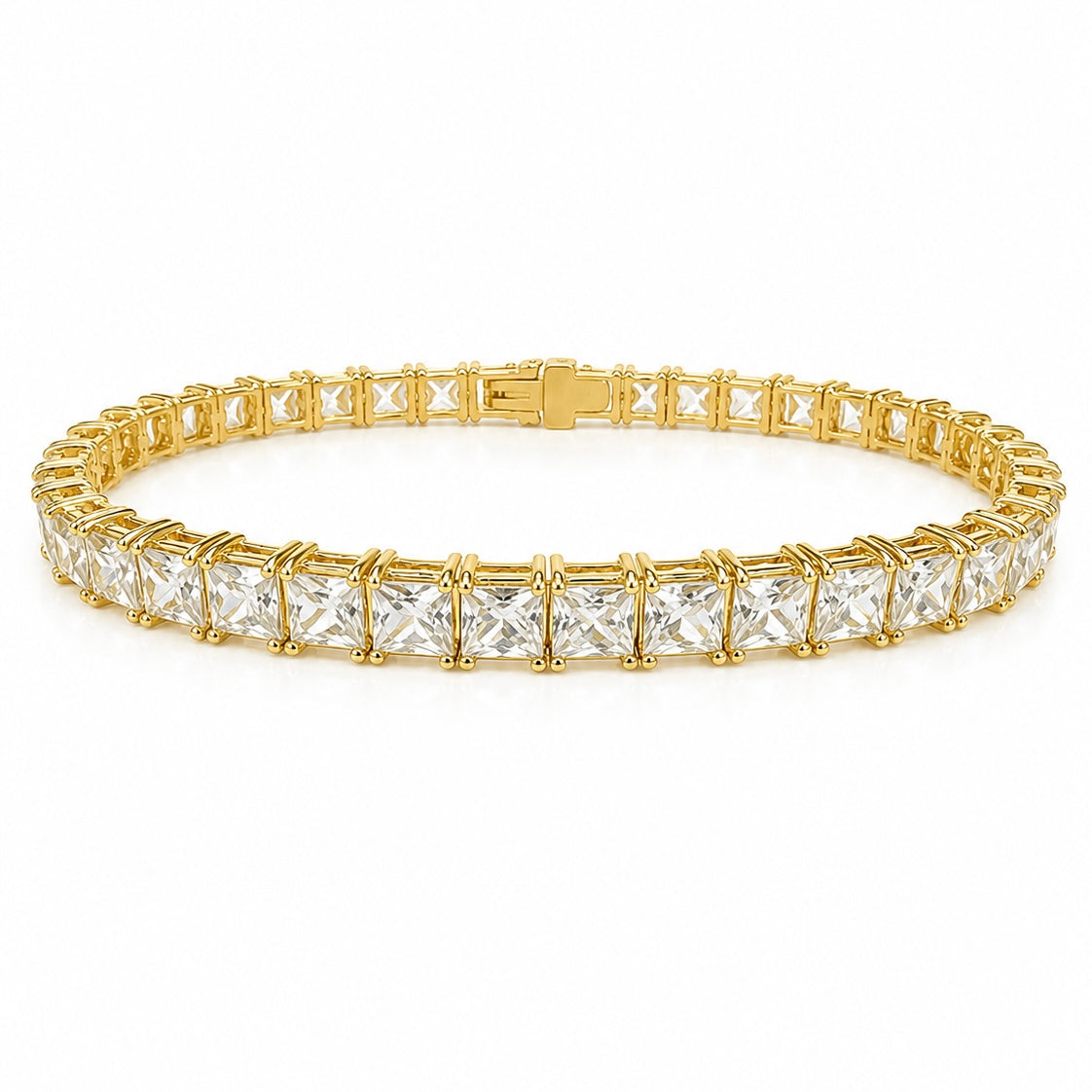 15.00ct 14K Yellow Gold French Princess Cut Fancy Diamond Tennis Bracelet 7"