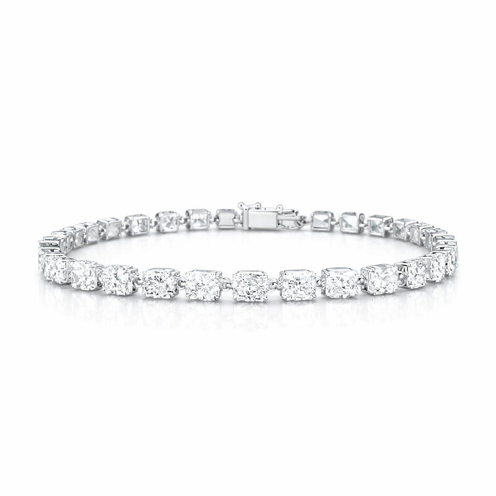 6.17ct 14K White Gold Radiant Diamond Tennis Bracelet 7"
