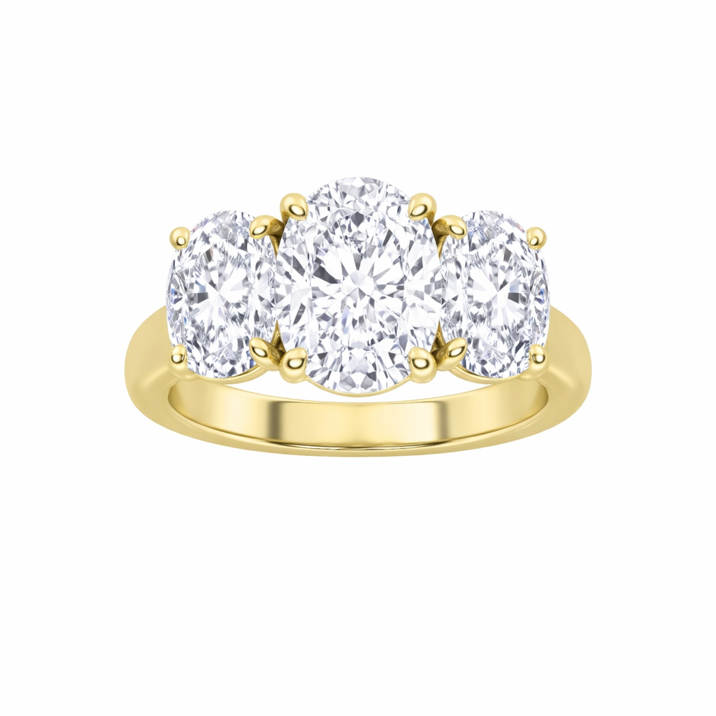 5.10ct 14K Yellow Gold 3 Stone Oval Statement Diamond Ring (IGI Certified)