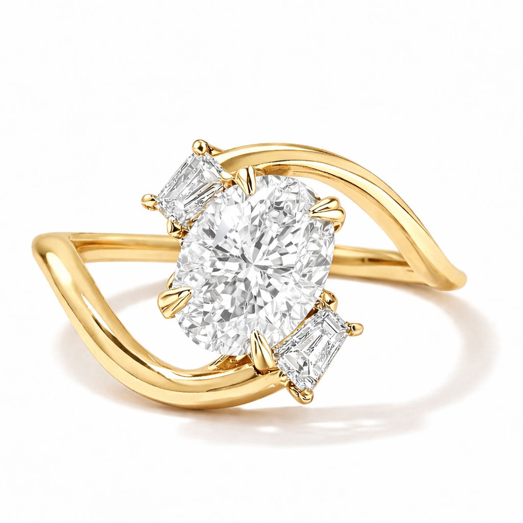 2.22ct 14K Yellow Gold Oval Diamond Fancy Tapered Baguette Ring (IGI Certified)