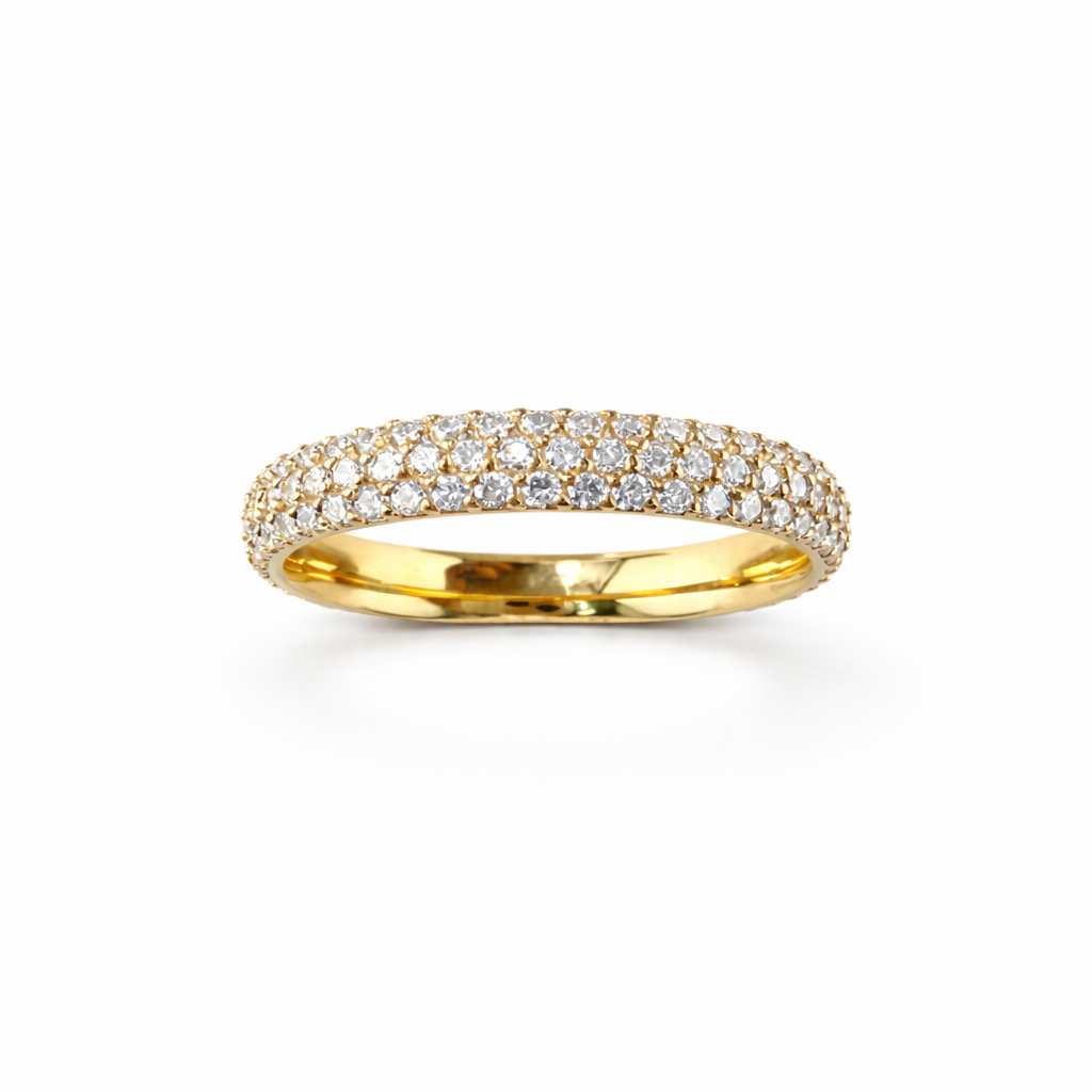 3.68ct 14K Yellow Gold 3 Row Round Eternity Band Diamond Ring