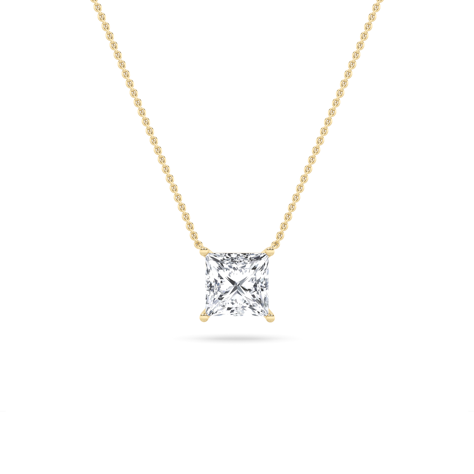 0.97ct 14K Yellow Gold Princess Diamond Pendant Necklace (IGI Certified)