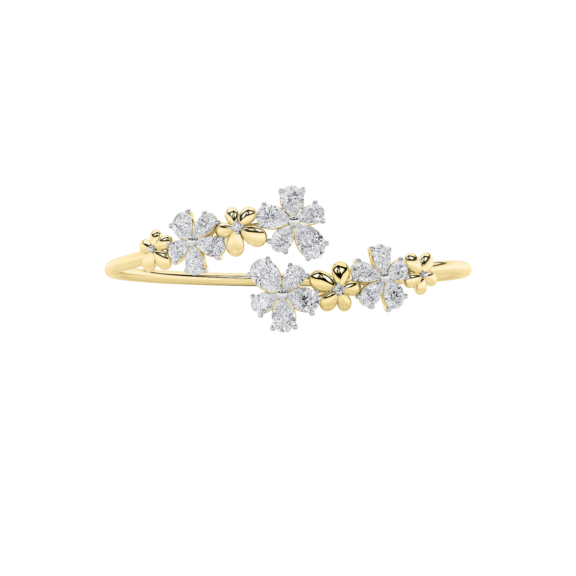 5.50ct 14KT Yellow Gold Diamond Flower Luxury Bangle 7.25"