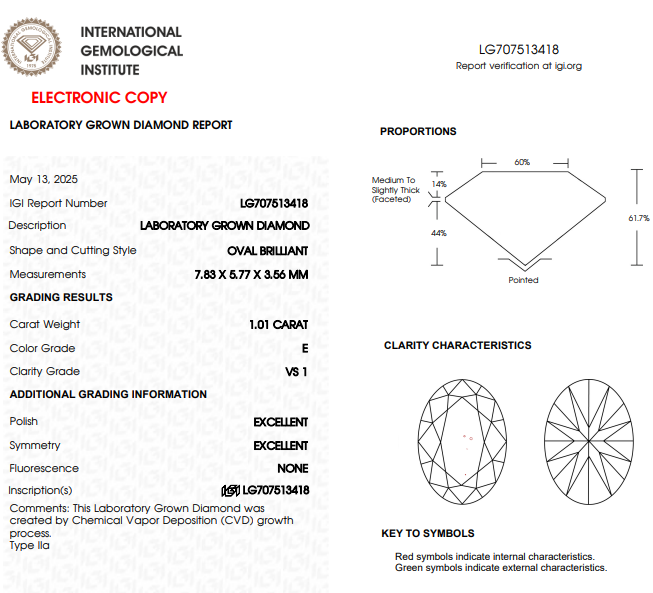 1.01ct 14KT Yellow Gold Oval Diamond Pendant Necklace Sideways 18" (IGI Certified)