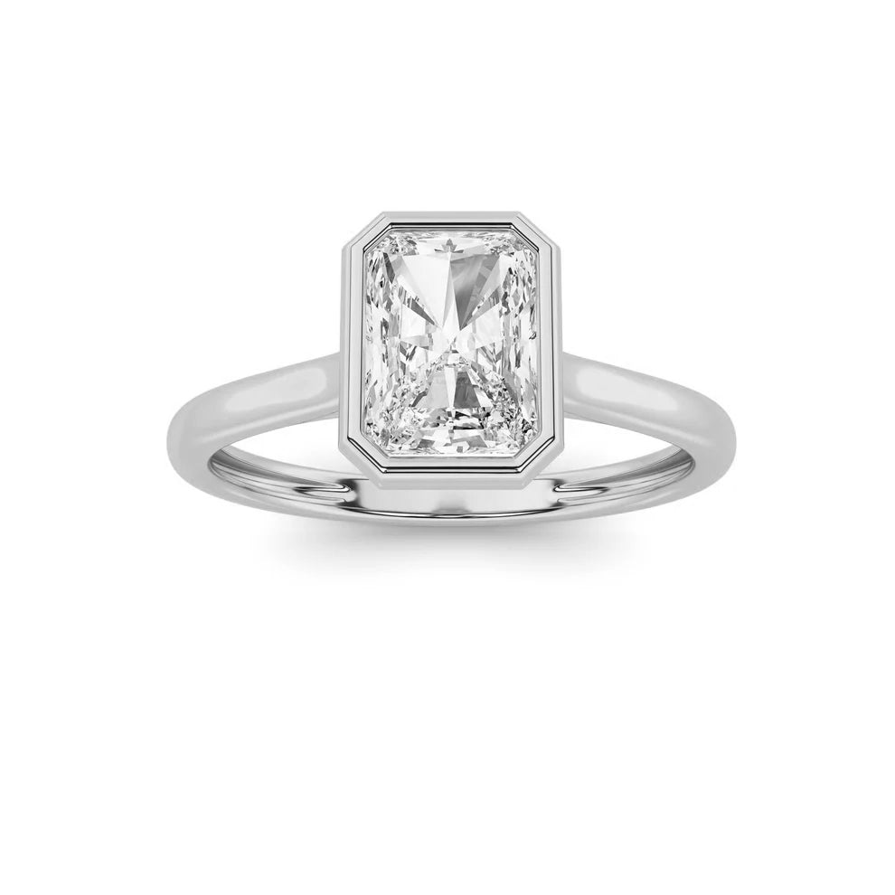 1.03ct 14K White Gold Radiant Diamond Bezel Engagement Ring (IGI Certified)