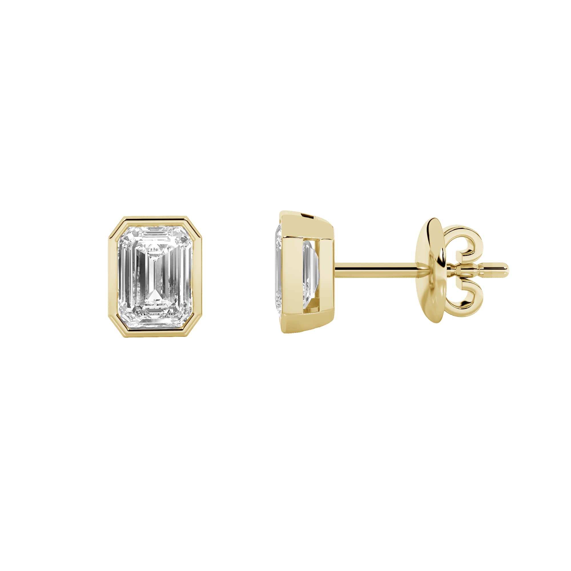 2.04ct 14K Yellow Gold Emerald Diamond Bezel Solitaire Earrings