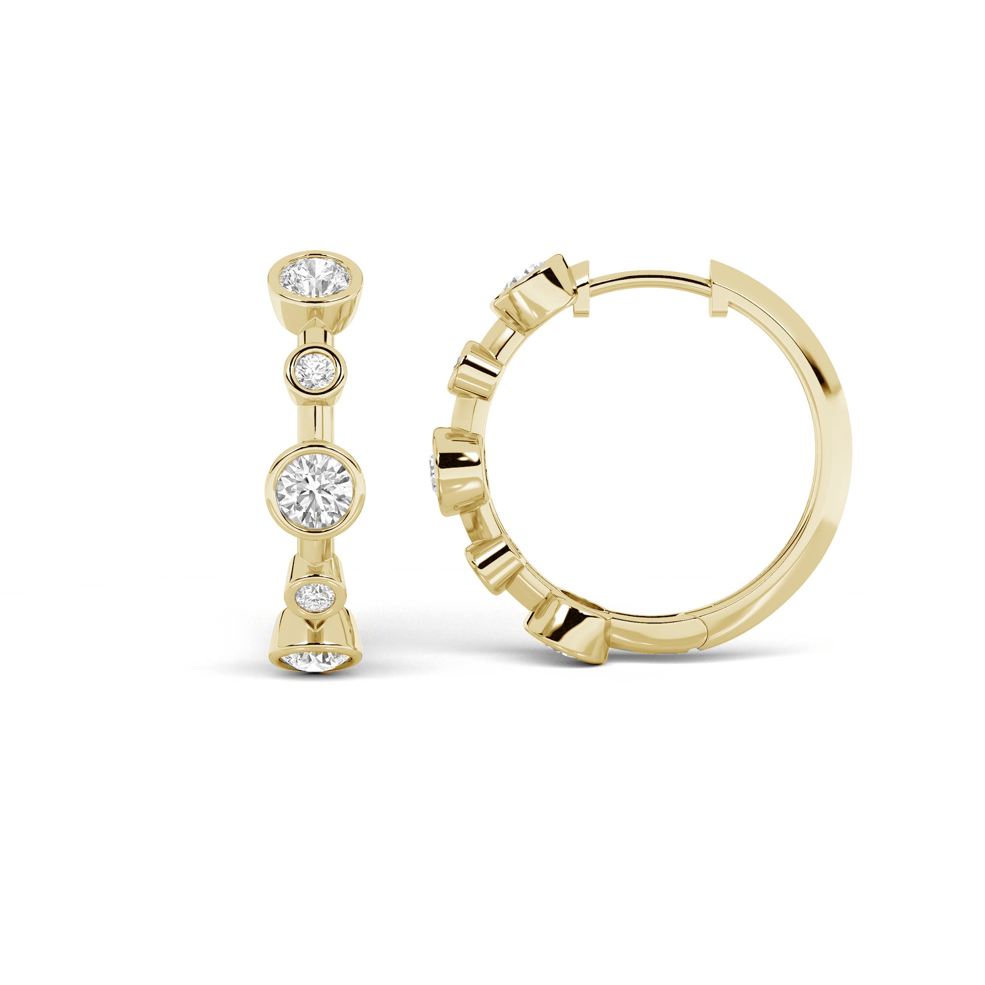 1.00ct 14K Yellow Gold Bezel Round Diamond Hoop Earrings