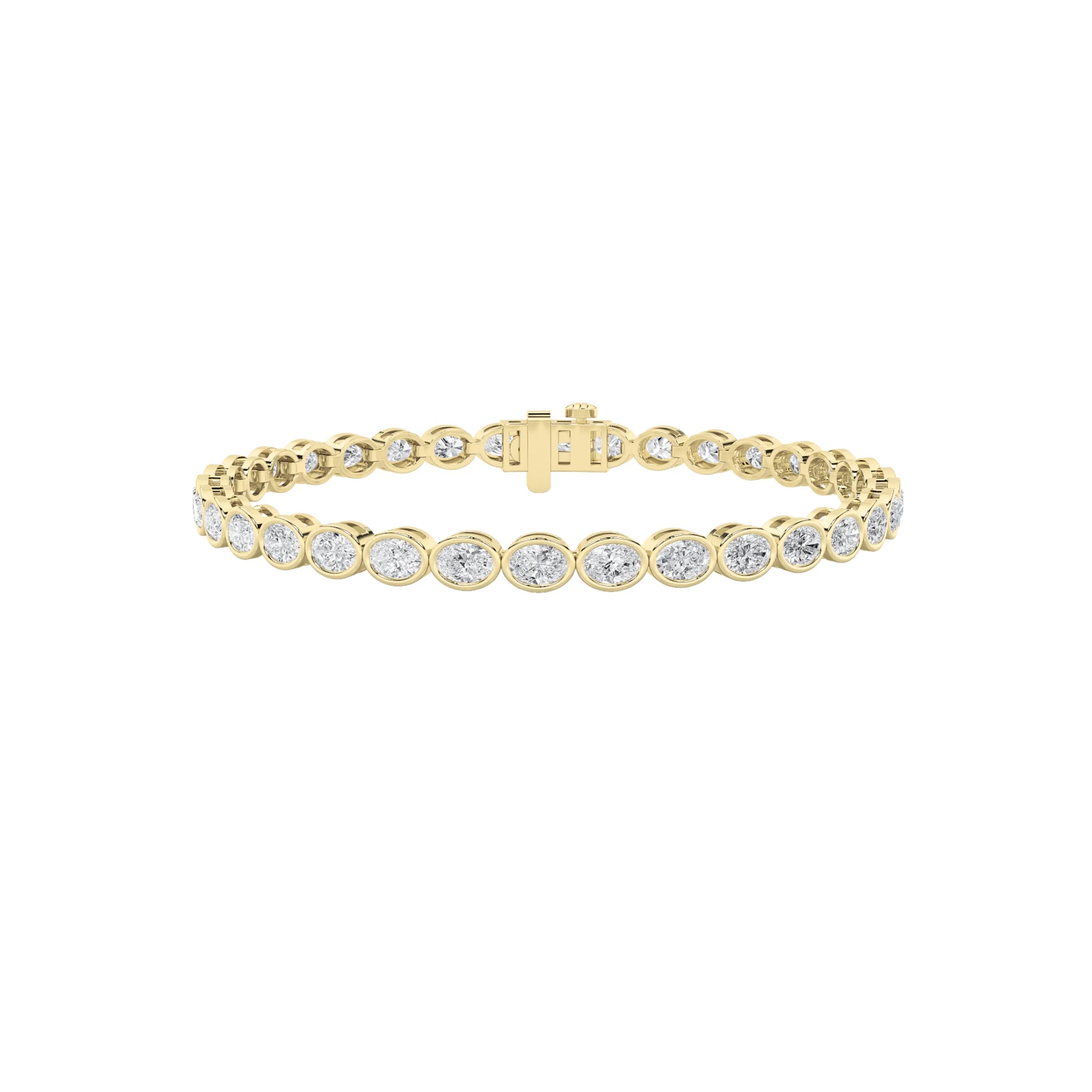 10.01ct 14K Yellow Gold East-West Oval Bezel Diamond Tennis Bracelet 7"