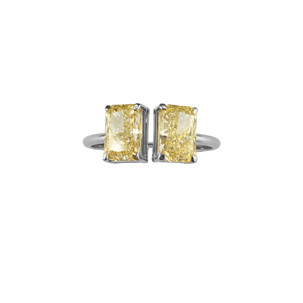 2.00ct 14K White Gold Fancy Yellow Duo Stone Radiant Statement Diamond Ring