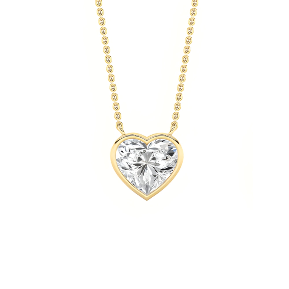 0.98ct 14K Yellow Gold Heart Bezel Diamond Pendant Necklace (IGI Certified) 18"