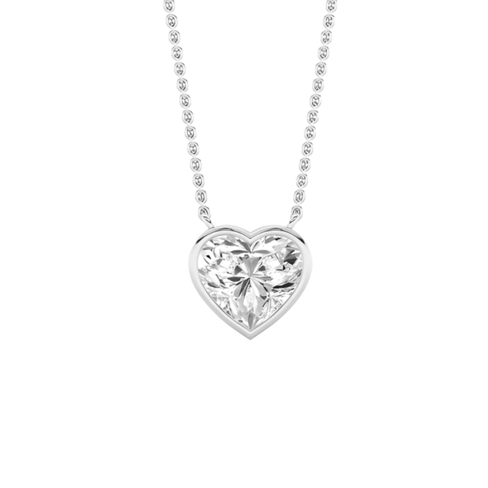 1.99ct 14K White Gold Heart Bezel Diamond Pendant Necklace (IGI Certified)