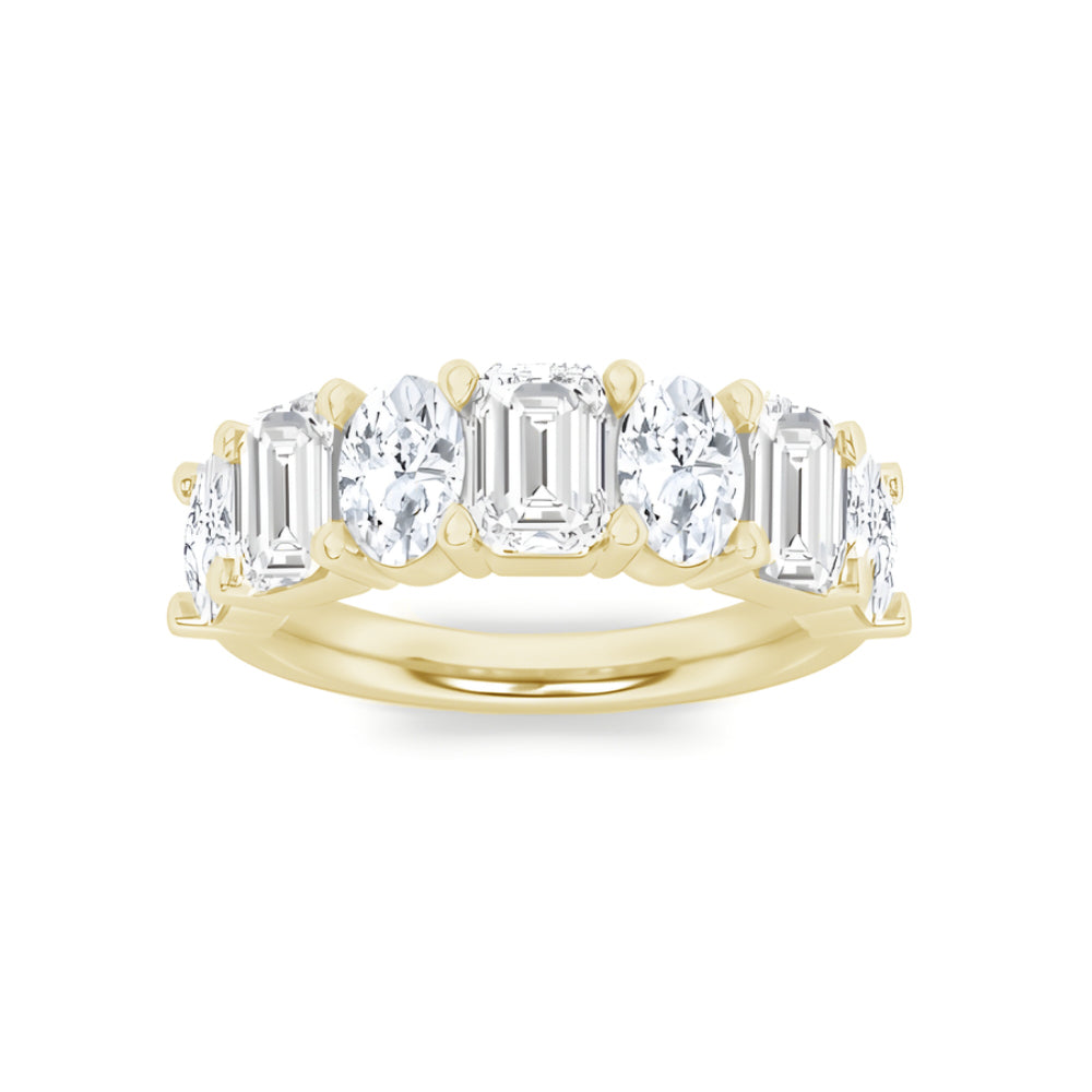3.00ct 14K Yellow Gold Half Eternity Band Emerald & Oval Diamond Ring (IGI CERTIDIED)