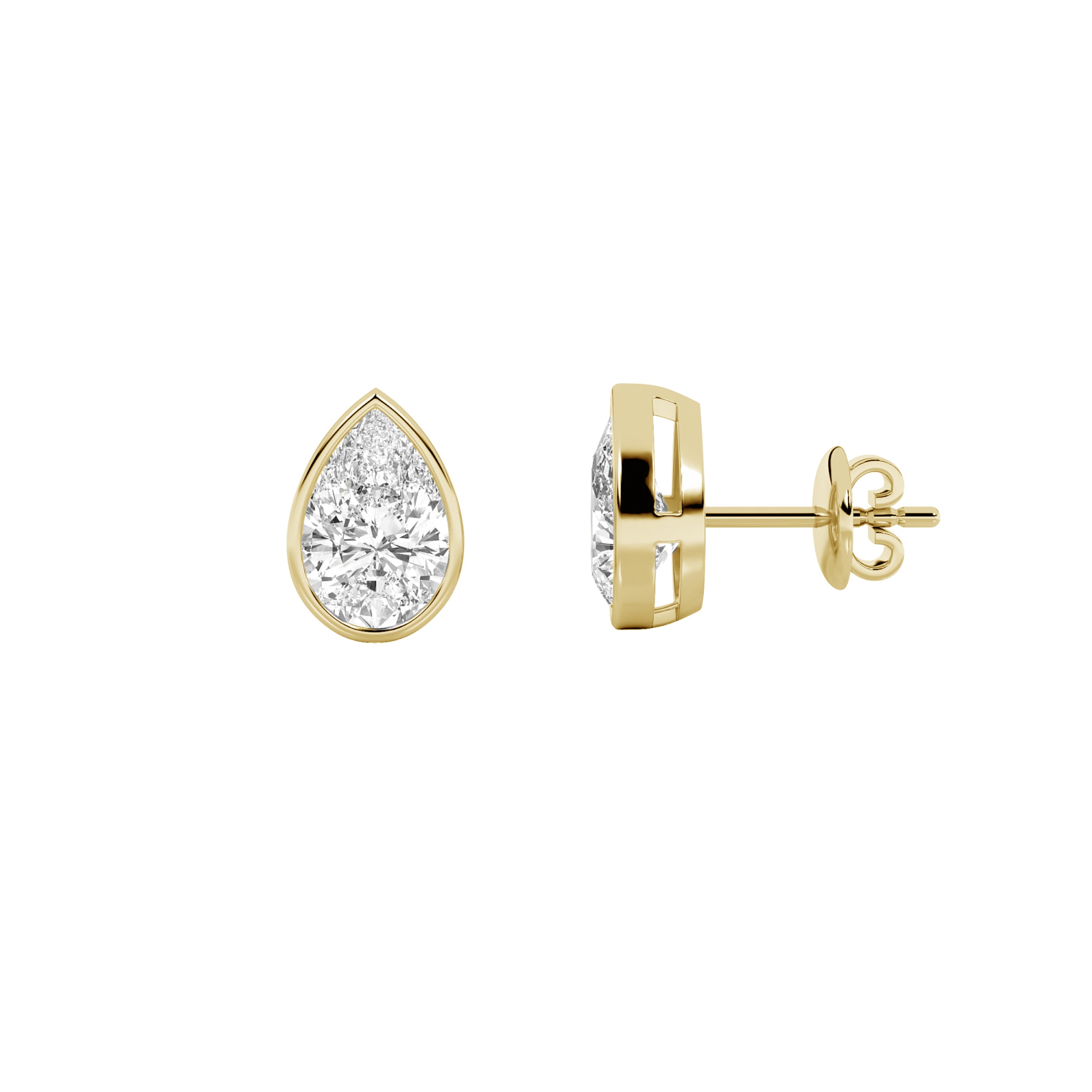 1.06ct 14K Yellow Gold Bezel Pear Diamond Push Back Earrings