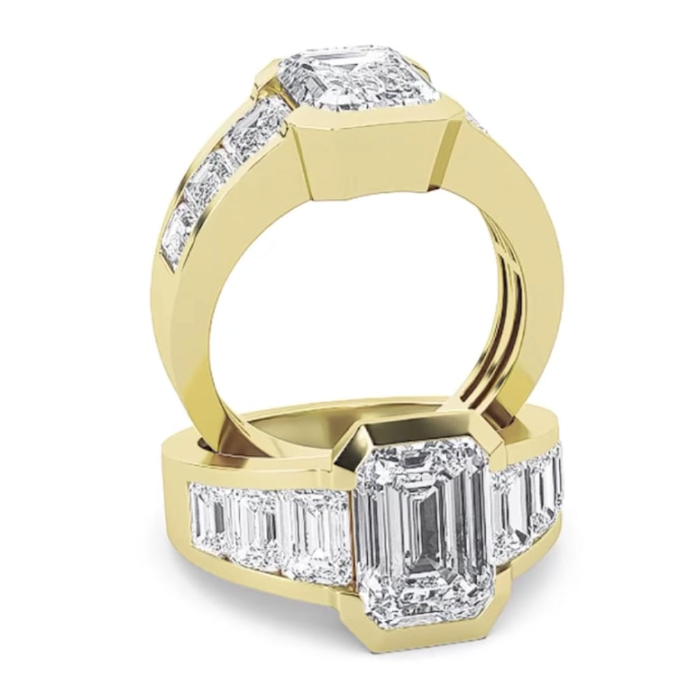 5.00ct 14KT Yellow Gold Emerald Graduating Diamond Luxury Ring