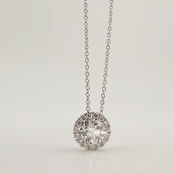 1.25ct 14K White Gold Round Diamond Halo Pendant Necklace