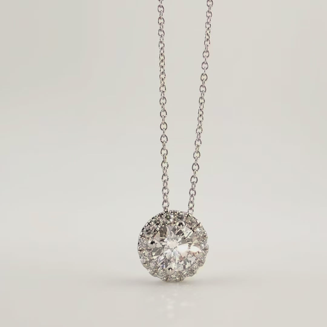 1.25ct 14K White Gold Round Diamond Halo Pendant Necklace