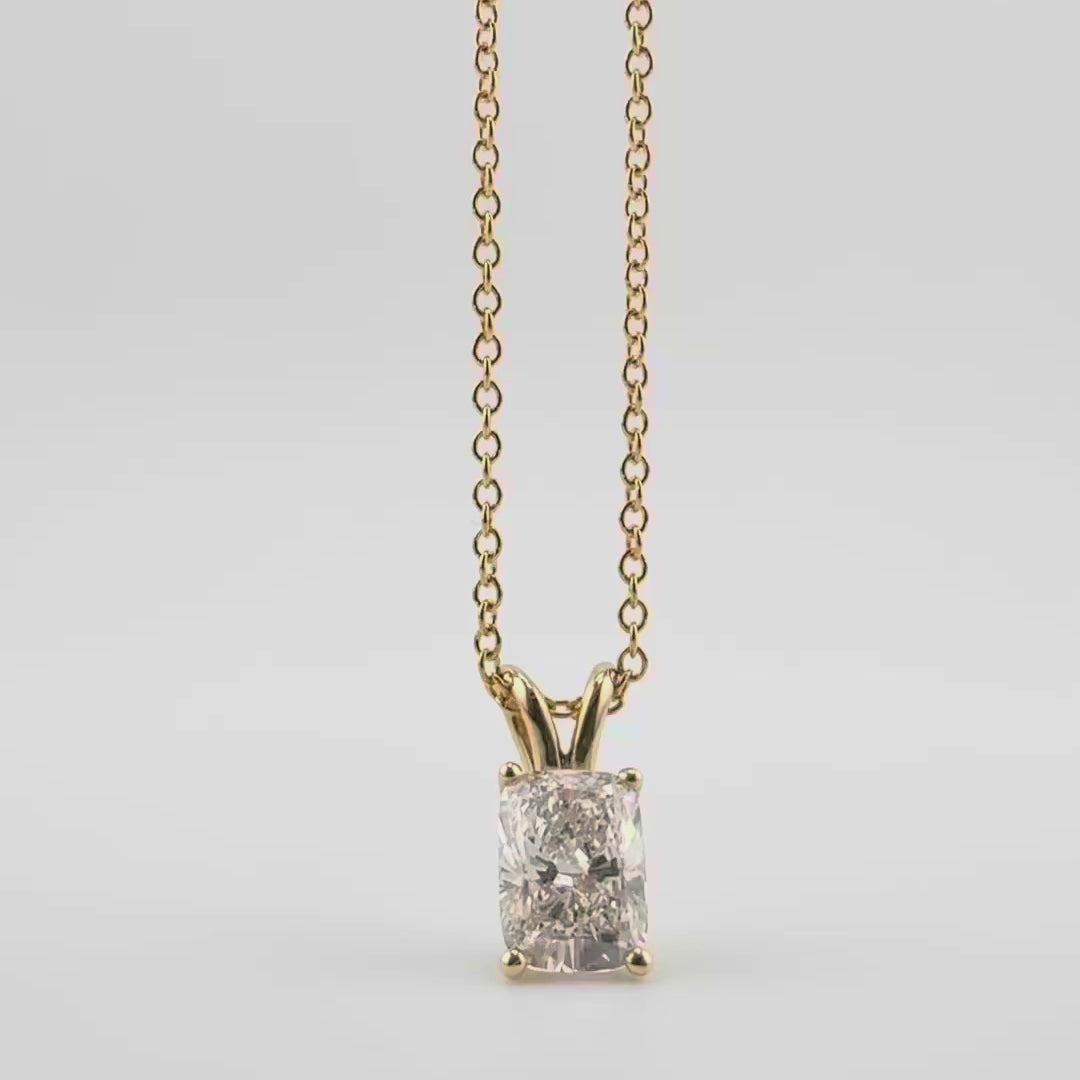 1.04ct 14KT Yellow Gold Elongated Cushion Diamond Pendant Necklace 18" (IGI Certified)