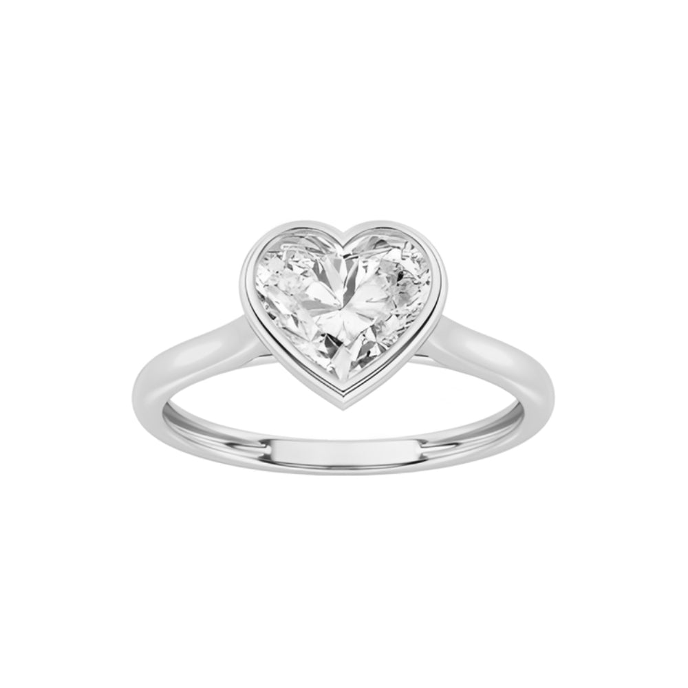 2.96ct 14K White Gold Heart Diamond Bezel Ring (IGI Certified)