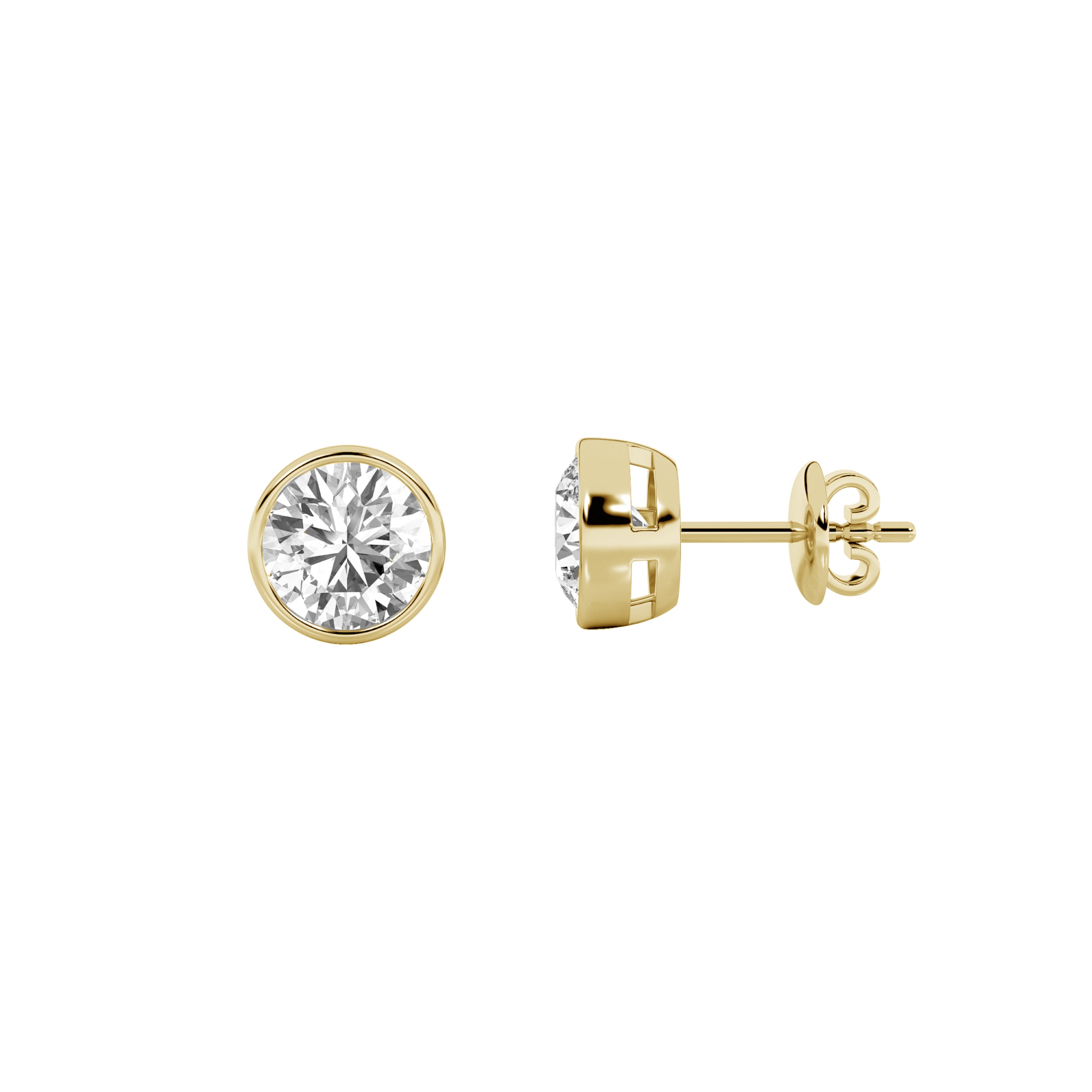1.06ct 14K Yellow Gold Round Diamond Bezel Solitaire Earrings